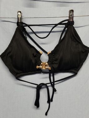 Zaful Black Bikini Top with Gold Hardware -126